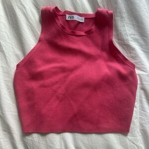 Zara Women's Vibrant Pink High neck crop Top